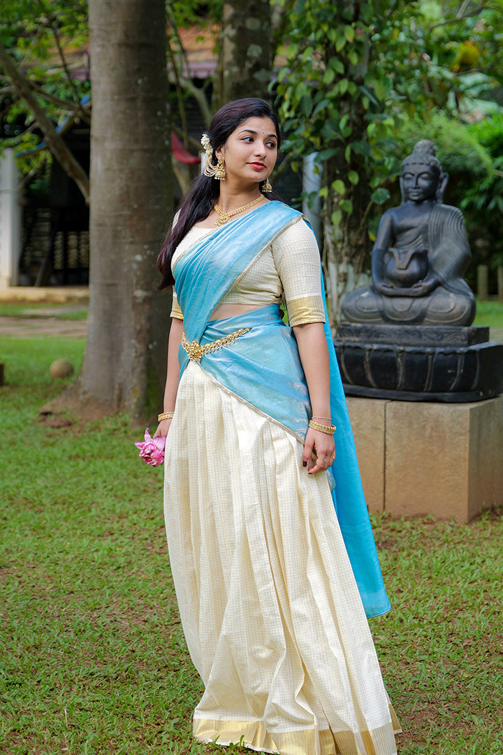 Varnam Top,skirt & Dupatta Blue (ONMKUL)
