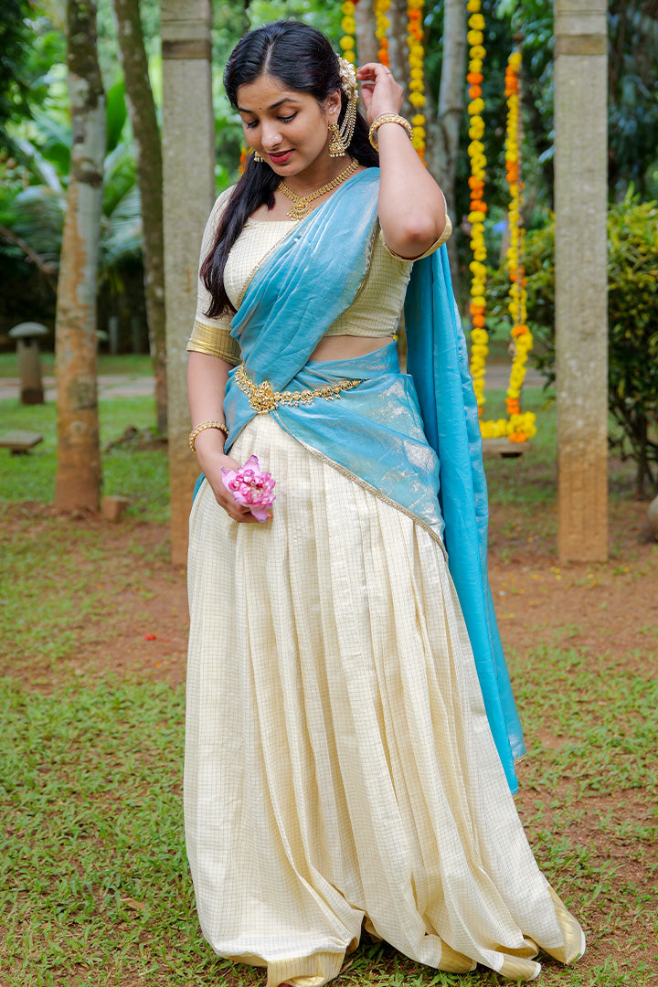 Varnam Top,skirt & Dupatta Blue (ONMKUL)
