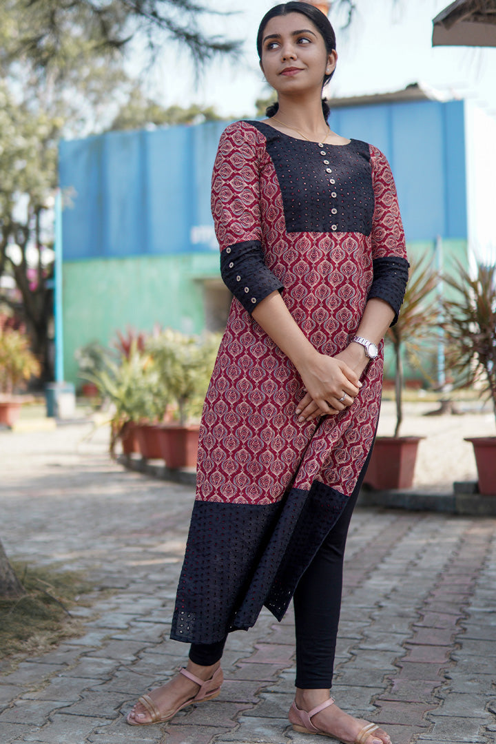 Maroon hot sale printed kurti