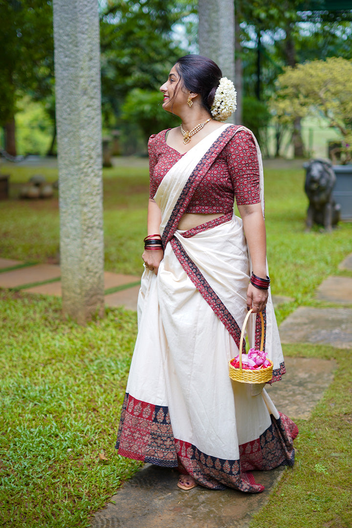 Parijatham Top, Skirt & Dupatta-Red (ONMKUL)