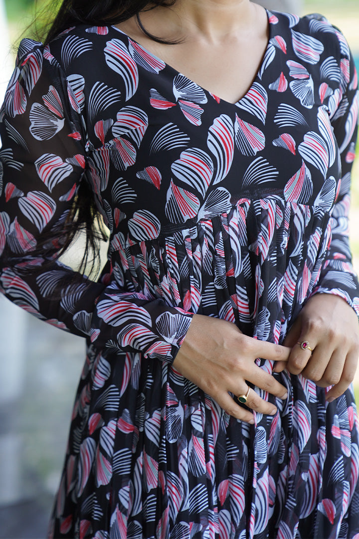 Floral camo fluorescent full length fish cut dress