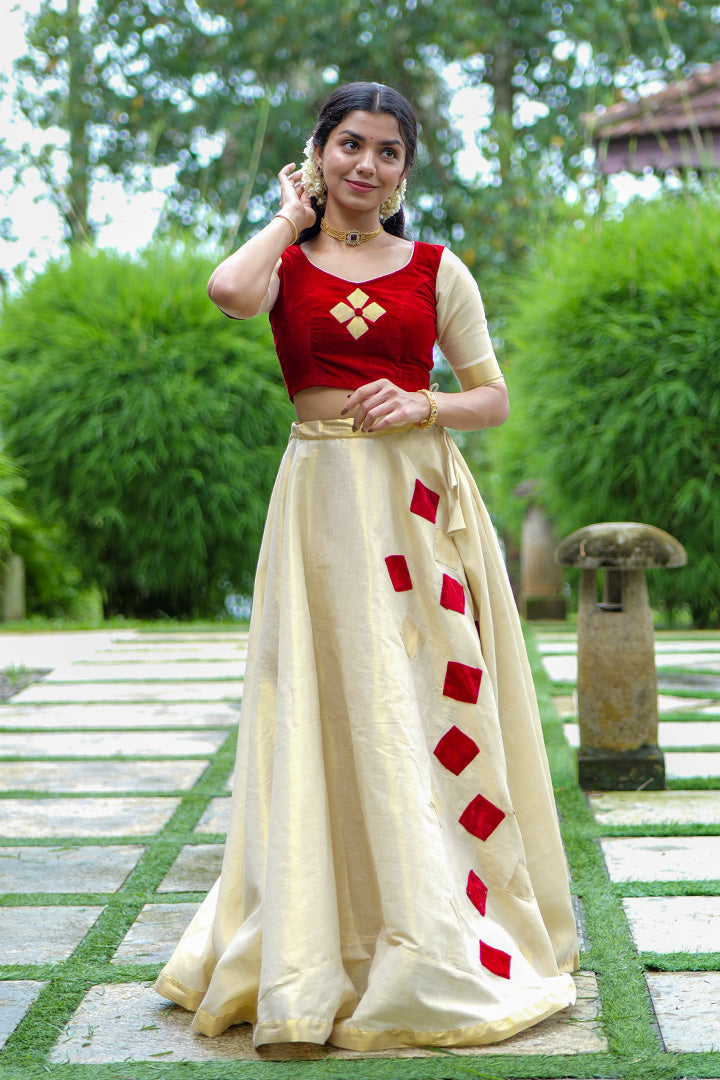 Uthradam Red Top & Skirt (ONMKUL)