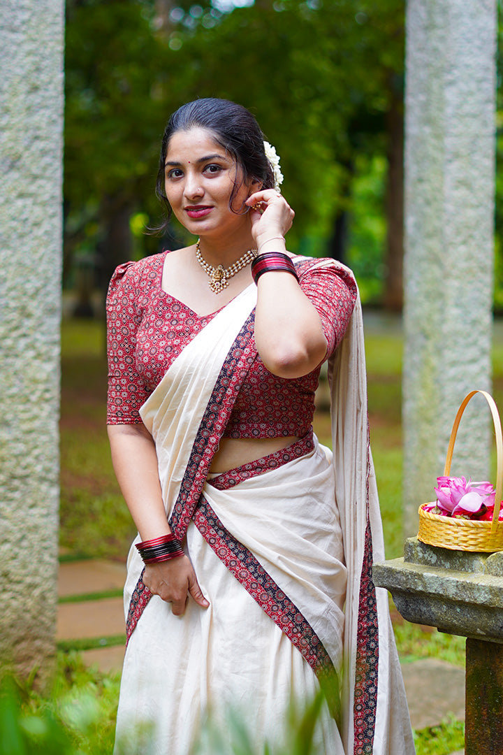 Parijatham Top, Skirt & Dupatta-Red (ONMKUL)
