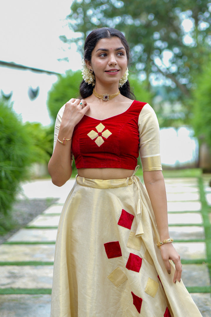 Uthradam Red Top & Skirt (ONMKUL)