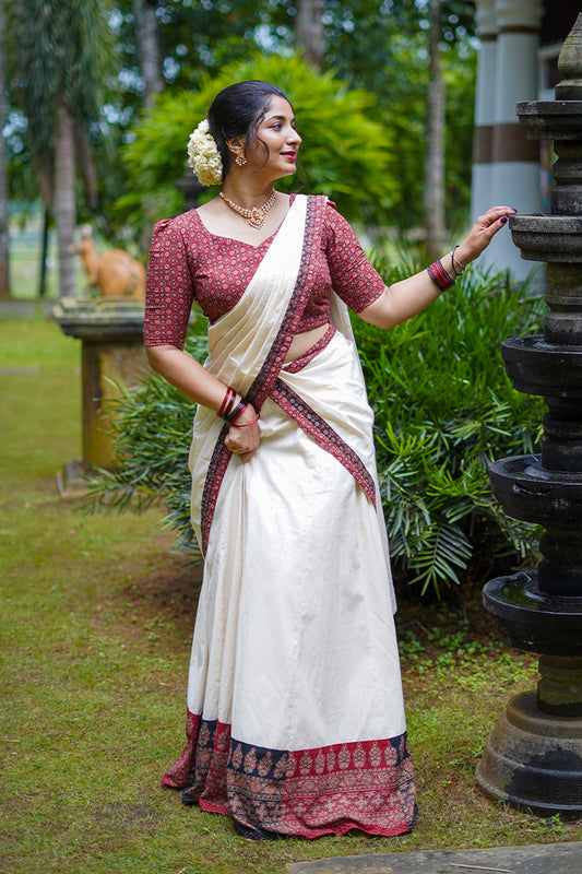 Parijatham Top, Skirt & Dupatta-Red (ONMKUL)