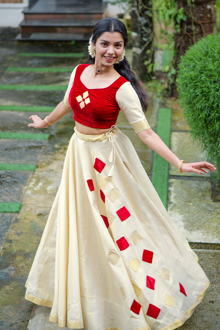 Uthradam Red Top & Skirt (ONMKUL)