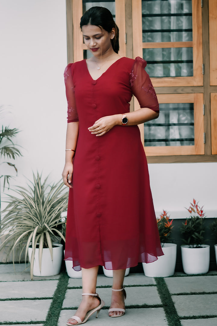 Red Colour Frock for Ladies - Cosmo