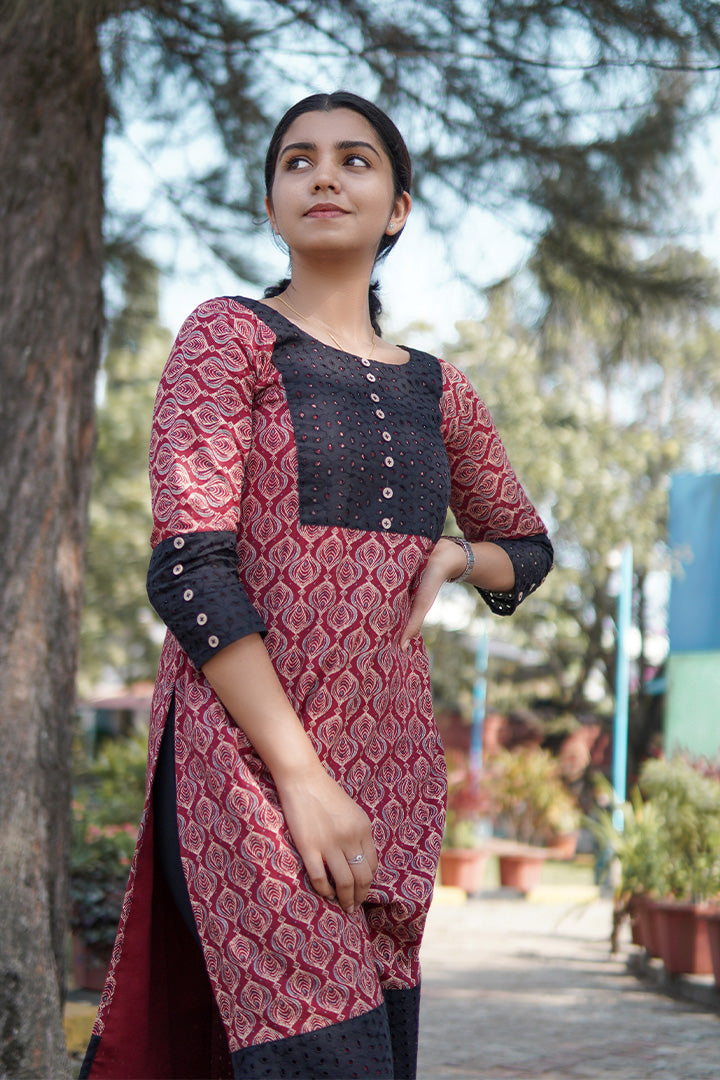 Maroon 2025 printed kurti