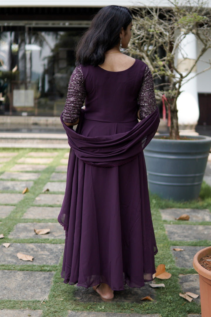 Designer gown #ARDDG173 ( XS , Grape wine ) - Dress - ALANKRITHA, Anthinad,  Kottayam, Kerala